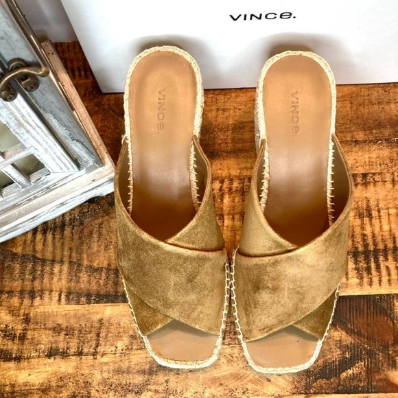 Vince Gaelan Suede Wedge Espadrille Sandals, Brown 8M - Picture 13 of 14